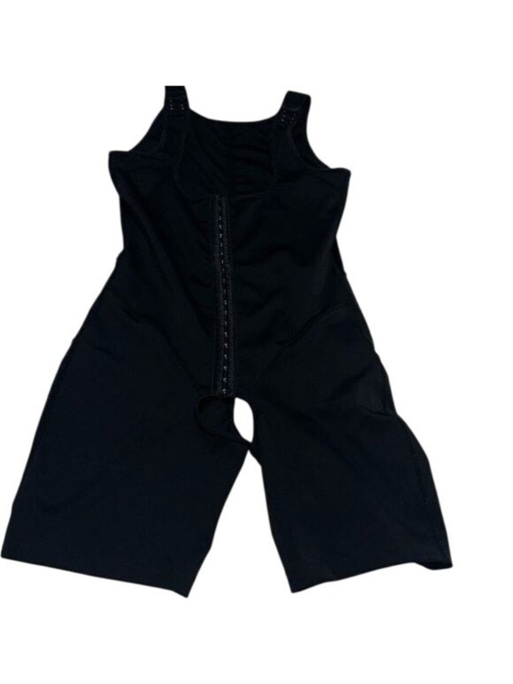 Black Adjustable Strap Shapewear Bodysuit With Front Hook Closure & Open Crotch